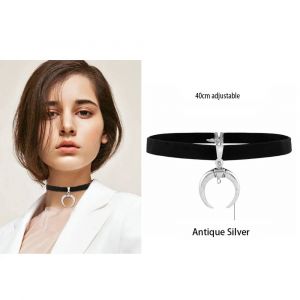 Collier Ras Du Cou En Cuir Pour Femme,Bijou Vintage,Rond,Gothique,Harajuku,Punk,Cadeau-40cm Adjustable-Crescent Moon - Neuf