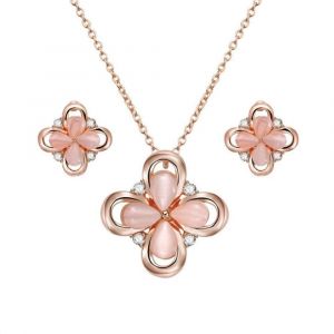 Ensembles De Bijoux Femmes &Agrave; La Mode Fleur Pendentif Collier Boucles D'oreilles Opale Zircon D&eacute;coration - Neuf