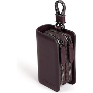 Housse de Clé de Voiture en Cuir Véritable,Étui à Clés Style Vintage avec Sac à Clé à Double Fermeture Éclair Porte-clés de Voiture Portable pour Hommes Femmes - Neuf