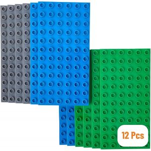 ChenQuanSarl-Lot De 12 Plaques De Base Big Briks - De Qualit&eacute; - Pour Grosses Briques/Avec Gros Tenons - Compatible Avec Les Plus Grandes Marques - 19 X 9,5 Cm - Bleu, Gris, Vert - Neuf