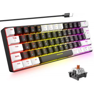 60% Clavier Mecanique Gaming R&eacute;tro-&Eacute;clairage Rvb Led Commutateur Brun Usb &Agrave; Type-C Filaire Mini Compact Ergonomique Anti-Ghosting Pour Windows Mac Pc Ps4 Xbox Gamer Voyage(Noir & B[ZHB1827] - Neuf