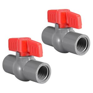 1/2"" PVC Bille Vanne x 2PCS Compact T-Handle Rond Prise Femelle Fileté Bille Vanne pour Eau Fourniture Ligne Irrigation Tuyau Raccord Système,[Rouge Gris] - Neuf
