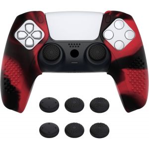 Coque Protection Pour Ps5 Manette,Housse Silicone Avec Capuchon Joystick Pour Ps5 Controller Cover Skin Antid&eacute;rapante Compatible Avec Station De Charge-Rouge & Noir - Neuf