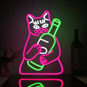 Panneau Led N&eacute;on En Forme De Chat - D&eacute;coration Murale - &Agrave; Intensit&eacute; Variable - Pour D&eacute;coration Murale - Avec Usb - Pour Bi&egrave;re, Bar, F&ecirc;te, F&ecirc;te D'anniversaire - Neuf