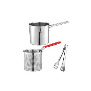 Marmite &Agrave; Frire Profonde En Acier Inoxydable Avec Panier Passoire Et Pince, Diam&egrave;tre 12 Cm, Compatible Avec La Plupart Des Plaques De Cuisson - Neuf