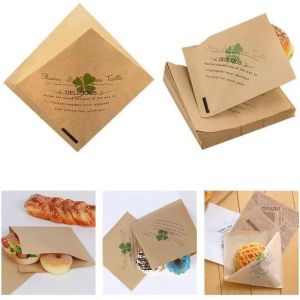 MEVRONISSHOP-Sac en papier triangulaire pour emballage alimentaire, sac en papier d'emballage pour hamburger, sac &agrave; sandwich en papier kraft r&eacute;sistant &agrave; la graisse, pochette en papier kraft r&eacute;sistant - Neuf