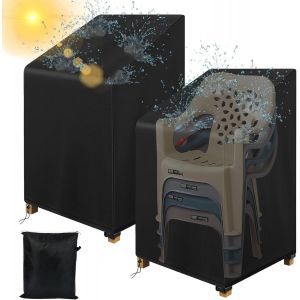 Lot De 2 Housses De Chaise De Jardin Empilables, 75 X 75 X 120 Cm, En Tissu Oxford 210d Avec Boucle Coupe-Vent Et Cordon De Serrage Pour Toutes Les Saisons - Neuf