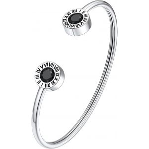 Eryi-Bracelets Ouverts En Argent Pour Femmes Avec Chiffres Romains Pierre De Naissance Grenat Bracelets En Acier Inoxydable Bracelet Viking Bracelet Punk Minimalisme - Neuf