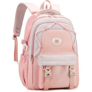 Sac À Dos D'école Pour Filles Et Adolescentes,30 L En Nylon,Sac À Dos D'école Pour Filles De 3e À 9e Classe,Cartable Décontracté Pour Enfants Avec Boucle De Chariot Et Pendentif,Rose - Neuf
