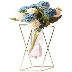 Vase à fleurs en verre avec support en métal géométrie moderne bureau jardinière en verre plantes hydroponiques intérieures pour le bureau à domicile jardin mariage décor (or,m) - Neuf