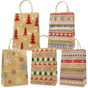 No&euml;l Kraft Sacs-Cadeaux De 20 Compter Un Assortiment De Styles De Sacs De No&euml;l Sacs Avec Poign&eacute;es De No&euml;l Goody Sacs De No&euml;l Imprime Pour Cadeau De No&euml;l Emballage Chris - Neuf