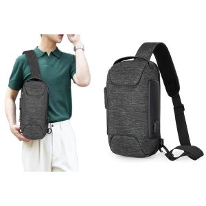 Sac bandouli&egrave;re antivol pour homme avec port de chargement USB, bandouli&egrave;re r&eacute;glable, tissu Oxford, 18 x 12 x 34 cm - Neuf