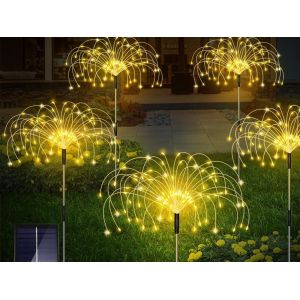 Lampe Solaire 5 En 1 &Agrave; Planter Pour Ext&eacute;rieur, Effet Feu D'artifice - Lumi&egrave;re Chaude - Neuf