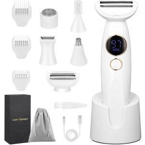 Tondeuse Femme Intime, 5 En 1 Tondeuse Intime Femme Avec Station De Recharge Usb, Rasoir &Eacute;lectrique Femme, Pour Visage, Bras, Jambes, Aisselles, Bikini, &Eacute;tanche Rasoir Femme Electrique - Neuf