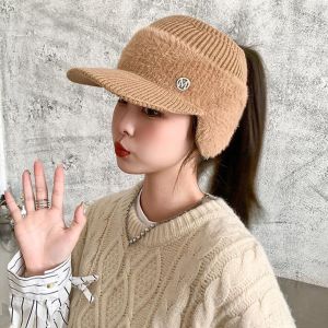 Bonnet Tricoté D'hiver Pour Femme Avec Long Bord, Épais, Coupe-Vent, Vide, Protection Des Oreilles, Garde Au Chaud, Bonnet Élastique Pour L'extérieur, Bonnet À Visière-Kaki - Neuf