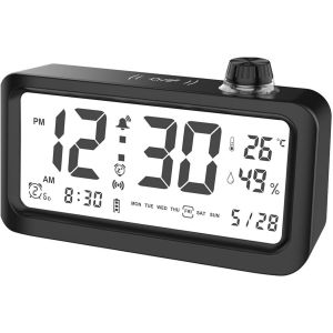 Kal-Réveil Numérique Avec Grand Écran Lcd, Réveil Analogique Sans Tic-Tac Avec Date De Température, Snooze, Réveil Numérique Pour Table De Chevet, Chambre À Coucher (Noir) - Neuf