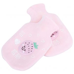Lot De 2 Bouillottes Epaisses En Flanelle De Caoutchouc De Dessin Anime, 350 Ml (Rose Clair) - Neuf