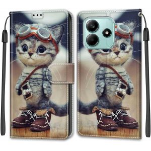 Kal-Coque Pour Xiaomi Redmi Note 14 5g, Fermeture Magnétique Pochette Protection Etui Housse Avec Fentes Pour Cartes Pu Étui Compatible Xiaomi Redmi Note 14 5g Chat De Mode - Neuf