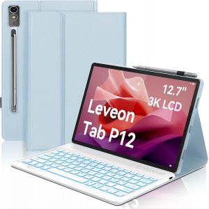 Clavier Pour Lenovo Tab P12 Pro 12.7"", Étui Clavier Pour Lenovo P12 2023, Coque Clavier Italien Magnétique Intelligent Bluetooth Pour Lenovo P12 Pro Tablet 12.7 Pouces(Tb370fu), Bleu Clair - Neuf