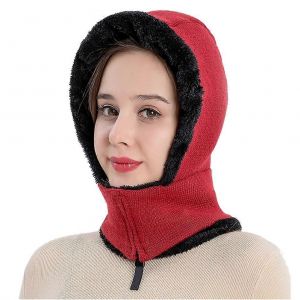Hiver Tricoté Chapeau Écharpe Ensemble Bonnet Zip Écharpe Oreillette Polaire Doublé Ski Coupe-Vent Chapeau Thermique Cache-Cou Pour Les Femmes Hommes Ski Cyclisme - Neuf