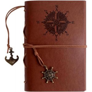 Chenquansarl-Carnet De Voyage A5 En Cuir - 150 Pages Vierges - Vintage - À Écrire Soi-Même - Carnet De Voyage À Anneaux - Cadeau Pour Les Voyageurs - Rechargeable - Neuf