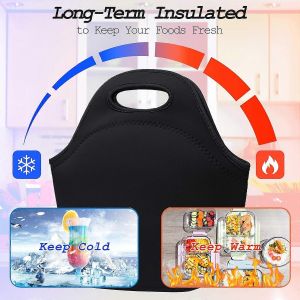N&eacute;opr&egrave;ne Sacs &agrave; Lunch Thermique Isotherme D&eacute;jeuner Sac Fourre-tout R&eacute;utilisable Lavable en N&eacute;opr&egrave;ne de pique-Nique Sac pour Femmes Hommes Noir N&eacute;opr&egrave;ne - Neuf