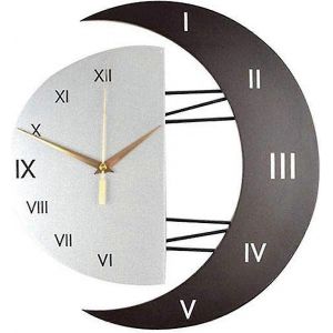Horloge murale silencieuse au design moderne, horloge de cuisine avec cadre cr&eacute;atif en forme de lune, d&eacute;coration int&eacute;rieure (33*32) - Neuf