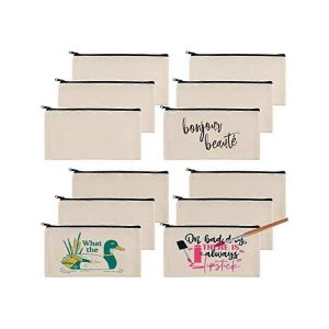 12 Pcs Blanc Toile Sacs Trousse &Agrave; Crayons, Toile Maquillage Trousses, Toile Unie Fermeture &Agrave; Glissi&egrave;re Pochette Sacs, Pour La Peinture, &Eacute;cole, Organisateur - Neuf