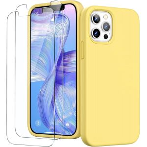 3 en 1 Coque Silicone Liquide pour iPhone 12/12 Pro 6,1"" - avec 2 Verre Tremp&iquest;&iquest; - ?tui de Protection Antichoc en Microfibre Douce [R&iquest;&iquest;sistant] [Antid&iquest;&iquest;rapant], Jaune - Neuf
