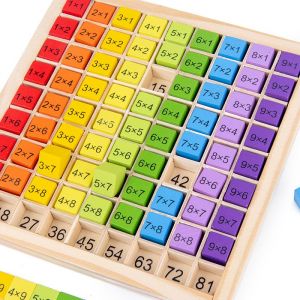 Table de multiplication en bois (18 x 18 x 1,5 cm), jeu de multiplication mathématique pour enfants d'âge préscolaire et primaire, jouets Montessori, cadeaux pour enfants de plus de 3 ans - Neuf