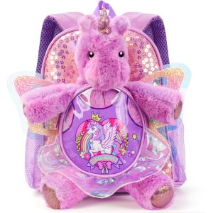 Licorne Poupee Sac A Dos Fille,Cartable Enfants Avec Ailes De Papillon Pour Maternelle Primaire,Pu Paillettes Mode Sac Ecole,Casual Backpack,Cadeau Fille Pour Rentrée Anniversaire Noel[T163] - Neuf