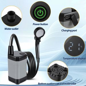 Douche De Camping Portable, Douche De Jardin Avec Seau Pliable 20l, Et Tuyau De 2 M, Pour Lavage De Voiture, Plage, Camping, Animaux - Neuf