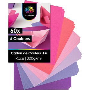 Kalanka-50x Feuille Rose A4 300g - 6 Couleurs - Feuille De Couleur Cartonn&eacute; A4 - Papier Rose Pour Bricolage Scrapbooking & Impression - Papier Cartonn&eacute; Couleur - Carton A Dessin - Papier Couleur - Neuf