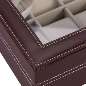 Boite De Rangement A 9 Compartiments En Cuir Pu Pour Lunettes De Soleil, Etui De Rangement Pour Montres, Cafe - Neuf