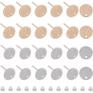 Kal-Martelé Laiton Goujon Boucles D'oreilles Conclusions 10mm Plat Rond Boucles D'oreilles Poteaux Or Véritable Platine Cercle Disque Boucles D'oreilles Clous - Neuf