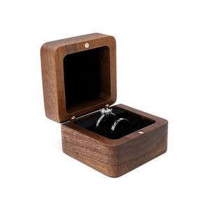 Coffret À Bagues En Bois Avec Intérieur En Éponge Pour 2 Bagues, Fermeture Magnétique, Écrin Compact, Intérieur Noir - Neuf