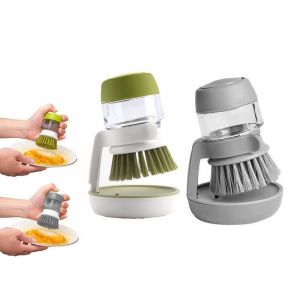 Brosse &agrave; vaisselle avec distributeur de savon - Gris et vert - Lot de 2 - Neuf