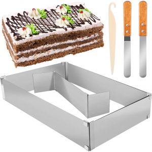 Subzonal-Moule Rectangulaire Patisserie, Moule Rectangulaire Extensible Avec 2 Spatule Et 1 Couteau, Cadre Patisserie Rectangulaire Extensible En Acier Inoxydable Pour La Cuisson Et La D&eacute;coration - Neuf