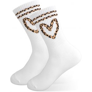 Kalanka-Motif Coeur L&eacute;opard Chaussettes Femme De Sport, Chaussettes Hautes Femme En Coton, Chaussettes Respirantes Pour Athletic Randonn&eacute;e Marche Running, 35-42 - Neuf