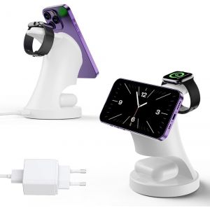 Simplified Wireless Charger, 3 In 1 Magnetic Charging Dock For Iphone 16/15/14/13/12/Pro/Plus/Pro Max, Charger For Apple Watch 9/8/7/6/5/4/3/2/Se With Magsafe, For Airpods 3/2/Pro(White) - Neuf