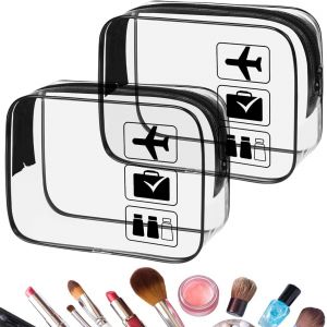 KALANKA-2PCS Trousse de Toilette Transparente,PVC &Eacute;tanche Trousse de Maquillage, Trousse Toilette Femme Homme Voyage, Kit Voyage Avion,Sac de Rangment pour Voyage Avion Transparente Maquillage, Noir - Neuf