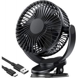 Ventilateur Pince Usb 5 Inch Avec Batterie 5000 Mah, Portable Petit Ventilateur De Bureau, 3 Vitesses, Double Rotation À 360°, Avec Câble Usb, Convient Pour Les Familles, Les Burea[VEN750190] - Neuf