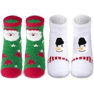 Chaussettes Floues De Noël,2 Paires De Polaire Corail,Chaussettes De Pantoufle Chaudes D'hiver Douces Pour Les Femmes Et Les Filles,Cadeaux De Fête De Noël - Neuf