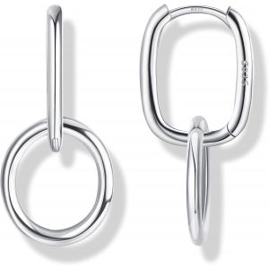Kal-Boucles D'oreilles En Argent 925 Pour Femme Boucles D'oreilles En Plaqué Or 18 Carats Avec Breloques Boucles D'oreilles Géométriques Ovales Pour Femme Et Fille - Neuf