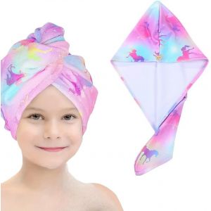 KAL-Serviette Microfibre Cheveux Serviette Cheveux Séchage Rapide Super Absorbante Avec Bouton De Design Pour Femmes, Licorne, 1 Pièce - Neuf
