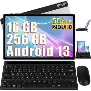 KALWS-Tablette 11 Pouces Écran 2K Android 13 Tablette 16 Go Ram+256 Go Rom (Tf 1 To),Tablette Tactiles Avec Processeur Octa-Core 2.0 Ghz,5G Wifi,10000Mah,8+20Mp,Tablette Pc 2 En 1-Argent - Neuf