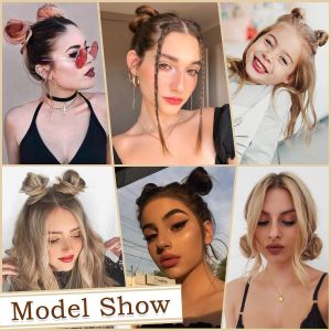 2pcs Chignon Postiche Cheveux Postiche De Cheval Boucl&eacute;s Ondul&eacute;s Mini Chouchous Oreilles De Chat Cheveux Avec Griffes Naturel Synth&eacute;tique Espace Chignon De Cheveux Accessoires Pour Femme - Neuf