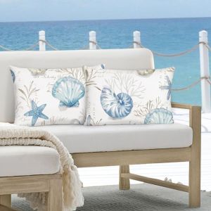 Trahoo-Lot De 2 Housses De Coussin D&eacute;coratives - 30 X 50 Cm - Coquillage - Corail - &Eacute;toile De Mer - Th&egrave;me Oc&eacute;an - Pour Canap&eacute;, Chambre &Agrave; Coucher, Maison - Neuf