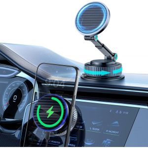 15W Support Telephone Voiture Induction pour Magsafe [Rotation &agrave; 360&deg; & Pliable] Ventouse Vide Chargeur Induction Voiture Magnetique T&eacute;l&eacute;phone pour iPhone 16 15 14 13 12 Pro Max Plus - Neuf
