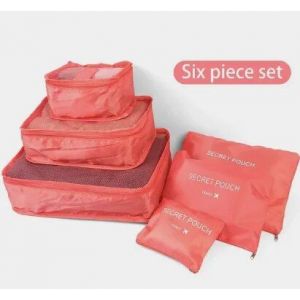 Sacs de voyage pour bagages,6 pièces,sac de rangement pour sous-vêtements et chaussures,pochette de valise en tissu imperméable Oxford,organisateur Cube rouge pour vêtements - Neuf